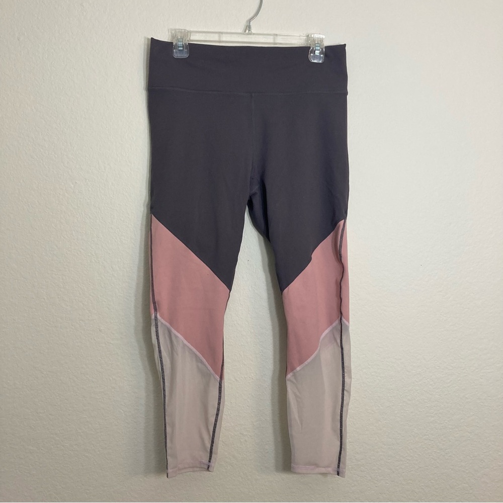 Fabletics Tri-Toned Powerhold Leggings - Size XL - Gray/Pink